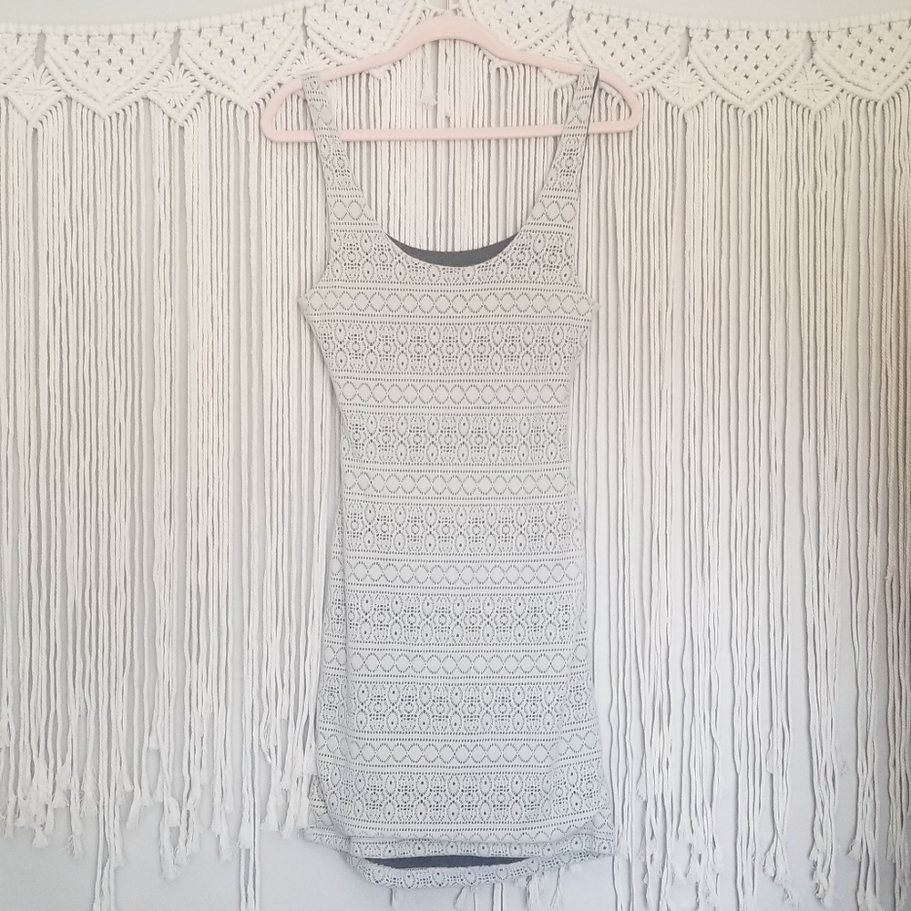 UO Sparkle & Fade cream open knit tank dress